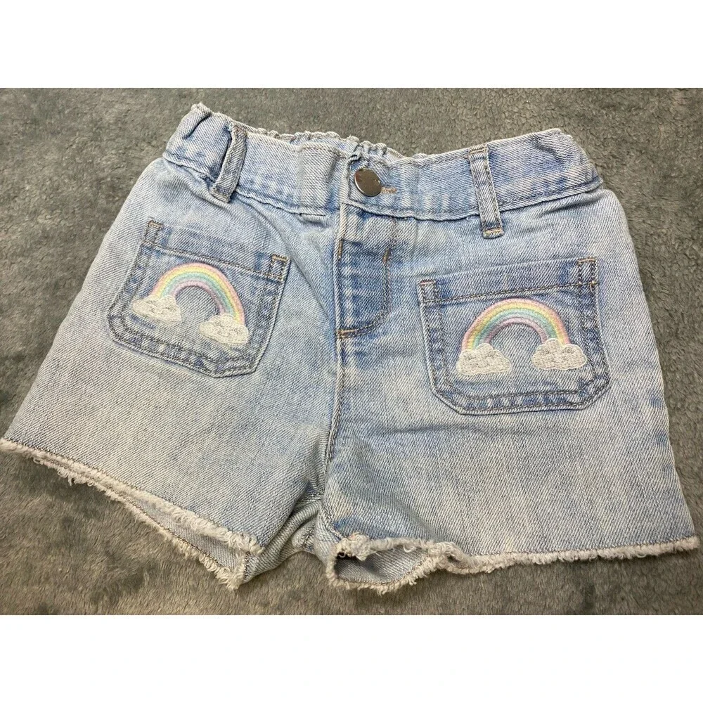 Childrens Place Girl's Rainbow Shortie Shorts Sz 4T, rainbow embroidery Pockets